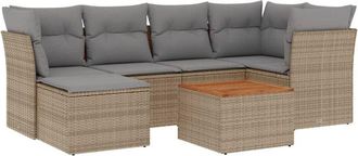 vidaXL Juego De Sof&aacute;s Jard&iacute;n Con Cojines Beige Mezcla 7 Pzas Rat&aacute;n Pe Vidaxl