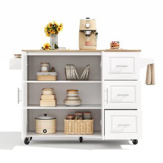 STILVORA Carro De Cocina Con 2 Puertas 3 Cajones Encimera Abatible Toallero Y Ruedas En Mdf 137 X 43 X 92 Cm Blanco