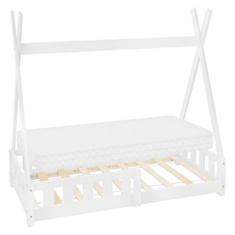 ML Design Ml-design Letto Per Bambini A Forma Di Casa 70x140 Cm In Legno Di Pino Massiccio Bianco Tenda Indiana Design Teepee Con Protezione Anticaduta E Rete A