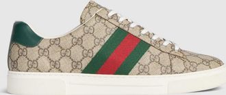 Gucci Mens Gucci Ace Sneaker With Web, Beige, GG Canvas