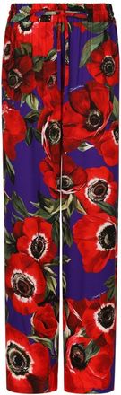 Dolce & Gabbana floral-print drawstring-waistband palazzo pants - women - Silk/Spandex/Elastane - 40 - Red