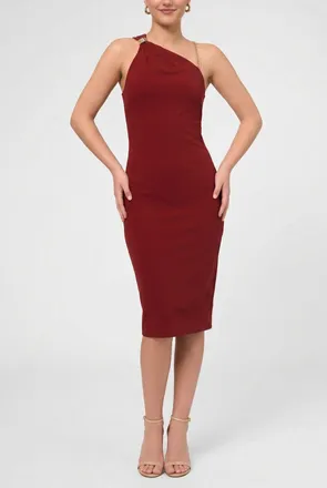 Rachel Roy Sia One Shoulder Chain Strap Midi Dress