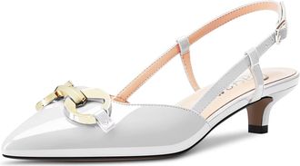 Castamere Women Girl Stiletto Low Kitten Heel 3.5 CM Heels Pumps Court Shoe Slingback Slip-on Buckle Wedding Party Office Sexy 3.5 CM Heels White 4.5 UK