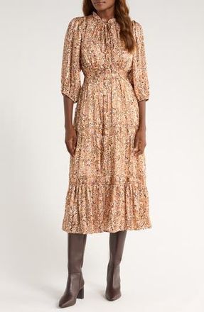Melloday Print Long Sleeve Tiered Maxi Dress in Taupe Floral at Nordstrom Rack, Size X-Small
