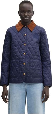 Sporty & Rich Jassen, Dames, Blauw, L, Nylon, NY Crest Nylon Quilted Jacket
