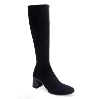 Aerosoles Centola Boots Womens Black Stretch Faux Suede Block Heel HAM720