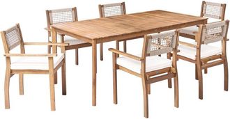Beliani Garden Dining Set 6 Chairs and Table Light Brown Certified Acacia Wood Rectangular Top Rustic Style Outdoor JACO/SUMIRAGO