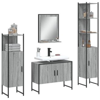 Berkfield Home 4 Piece Bathroom Cabinet Set Grey Sonoma Engineered Wood