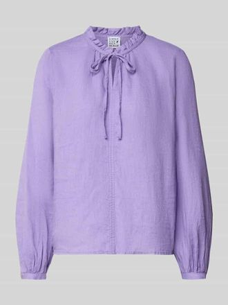 Emily van den Bergh Leinenbluse mit Serafino-Kragen und Schn&uuml;rung in Lila, Gr&ouml;&szlig;e 36