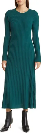 Nordstrom Rib Long Sleeve Midi Sweater Dress in Green Garnet at Nordstrom Rack, Size Large