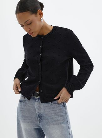 Contemporaine Womens Solid pompom Cardigan Sweater