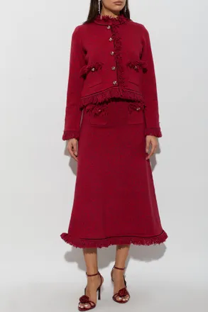 Self Portrait Skirt With Fringe, Womens, Red