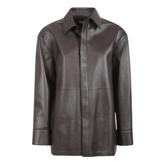 Bottega Veneta Semi Shiny Smooth Lamskin Shirt - Dames - Jassen - Bruin - Maat: 2XS Leer