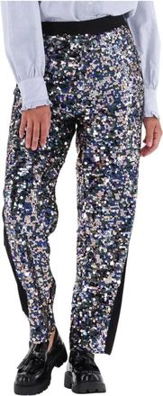 Scotch & Soda Metallic Sequin High-rise Broek - Dames - Straight fit broeken - Grijs - XS - Broeken
