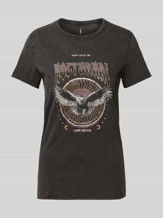 Only Regular Fit T-Shirt aus reiner Baumwolle mit Motiv-Print Modell LUCY LIFE in Black, Gr&ouml;&szlig;e XS