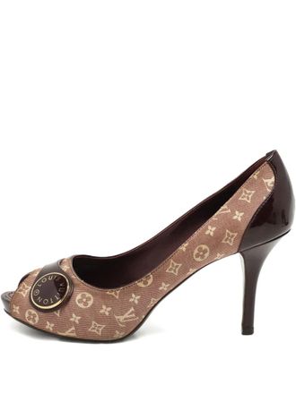 Louis Vuitton monogram peep-toe pumps - women - Canvas/Patent Calf Leather/Calf Leather/Calf Leather - 36 - Brown