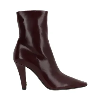 Saint Laurent Schoenen, Dames, Bruin, 39 EU, Leer, Bordeaux Leren Ritslaarzen