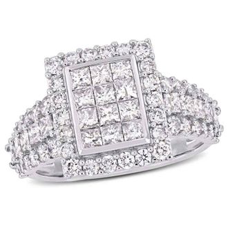 Amour 2 CT TW Princess and Round-cut Diamond Cluster Square Engagement Ring In 14K White Gold