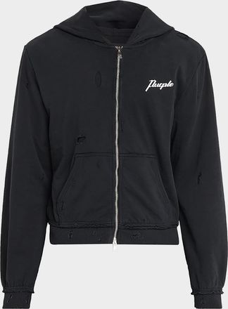 Purple Men & apos;s Logo Cotton Distressed Shrunken Hoodie