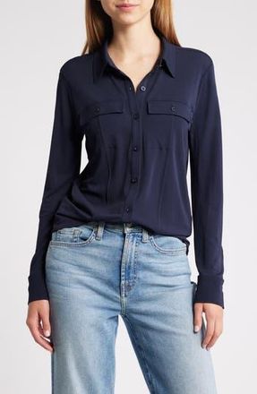 Frame Denim Jersey Button-Up Shirt in Navy at Nordstrom Rack, Size X-Small