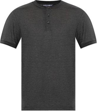 Dolce & Gabbana Tops, Heren, Grijs, XL, Leer, Zijden T-shirt