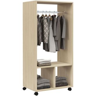 HOMCOM Armario Ropero Con Ruedas Armario Para Ropa Con Barra Estantes Abiertos Organizador Para Colgar Ropa De Dormitorio 60x40x128 Cm Natural