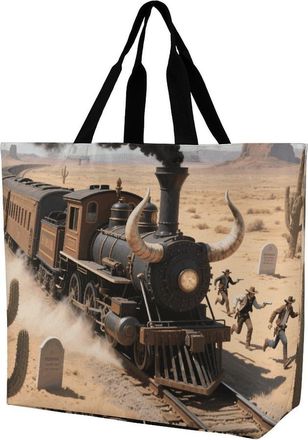 Generic Steam Train In The Desert Tote Bag Lightweight Shopping Bag Durable Handbags For Camping Travel Casual