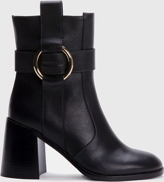 See By Chlo&eacute; Womens New-Ring Leather Heeled Boots in Black - Size UK 5