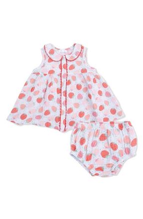 Angel Dear Strawberry Bliss Organic Cotton Muslin Sundress & Bloomers Set in Blue Red at Nordstrom, Size 18-24M