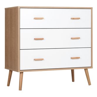 HOMCOM Cassettiera Moderna A 3 Cassetti In Truciolato Bianco E Color Legno - Homcom