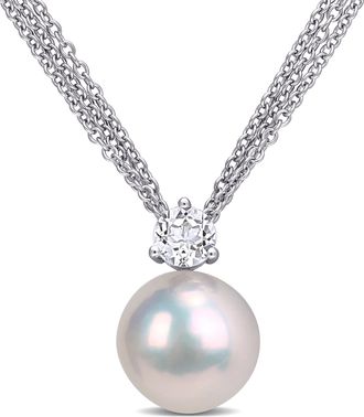 Mimi & Max 11-12mm Cultured Freshwater Pearl and 5/8ct TGW White Topaz Necklace in Sterling Silver