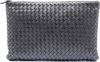 Bottega Veneta Pre-owned Womens Metallic Nappa Intrecciato Clutch - Grey Leather - One Size