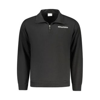 Superga Sweatshirts, male, Black, Size: 2XL Cotton Crewneck Sweatshirt with Ribbed Cuffs