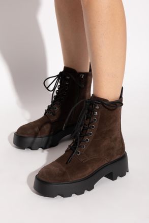 Tory Burch Leather Heeled Ankle Boots T Monogram Lug, Womens, Brown