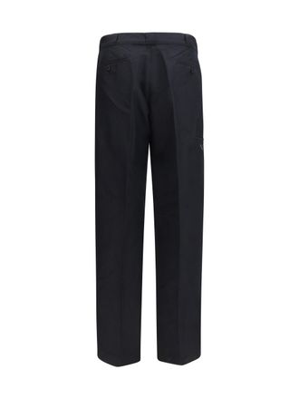 Prada Mens Pants Wide-Leg Canvas Black Cotton Trousers