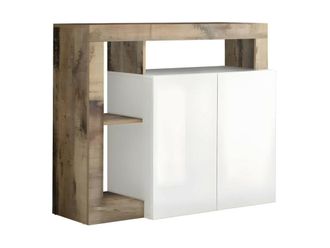 VENTE-UNIQUE.COM Buffet 2 puertas Francfort - L108 cm - Efecto Blanco y roble