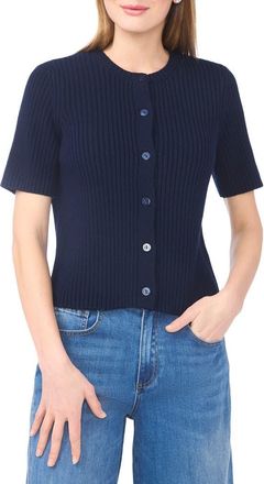 Halogen Ribbed Short Sleeve Cardigan in Classic Navy at Nordstrom Rack, Size X-Large