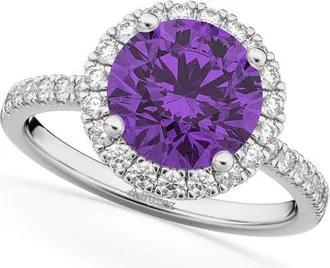 Allurez Halo Amethyst & Diamond Engagement Ring 14K in 2.30Ct/white Gold at Nordstrom, Size 8.5