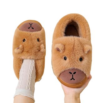 Generic Capybara Slippers, Capybara Slippers for Kids Men Women, Parent-Child Matching Shoes (Light brown-closed heel, UK, Little Kid, 11, Numeric Range, UK F