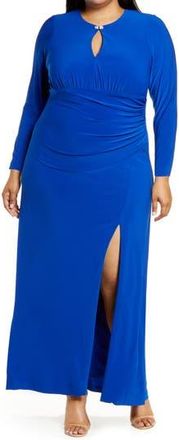 Vince Camuto Rhinestone Detail Keyhole Neck Long Sleeve Gown in Royal at Nordstrom Rack, Size 14W