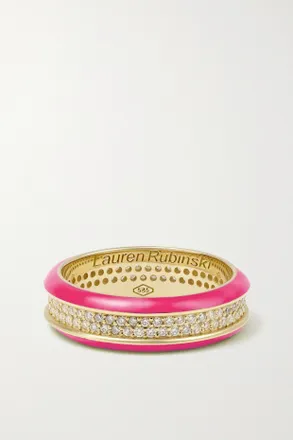 Lauren Rubinski Anello In Oro 14 Carati E Smalto Con Diamanti - Rosa