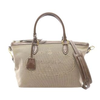Prada Pre-owned Handbags, female, Beige, Size: ONE SIZE Pre-owned Logo Jacquard 2way Handbag
