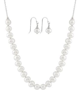 Splendid Pearls Silver 8-9Mm Freshwater Pearl Necklace & Earrings Set