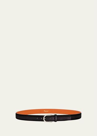 Santoni Mens Cintura Fibbia Suede Round-Buckle Belt