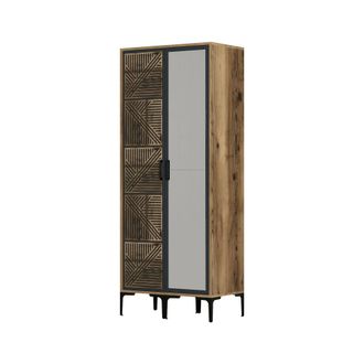 Dmora Armario 2 Puertas Mirfak, Muebles De Dormitorio, Vestidor, Armario De Ropa, 80x201h48 Cm, Nogal Y Antracita, Con Embalaje Reforzado - Dmora