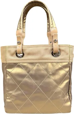 Chanel Gold Coated Canvas Pvc Leather Tote Bag (Pre-Owned)