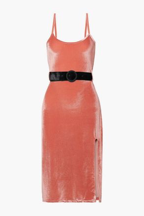 Solid & Striped Belted stretch-velvet slip dress - Orange - M