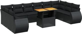 vidaXL Set De Sof&aacute;s De Jard&iacute;n 11 Pzas Y Cojines Rat&aacute;n Sint&eacute;tico Negro Vidaxl