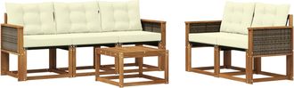 vidaXL Conjunto De Sof&aacute;s De Exterior 6 Uds. Natural Y Crema Vidaxl