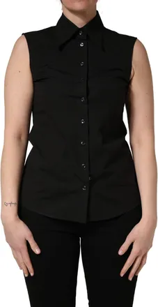 Dolce & Gabbana Black Cotton Sleeveless Collared Blouse Womens Top